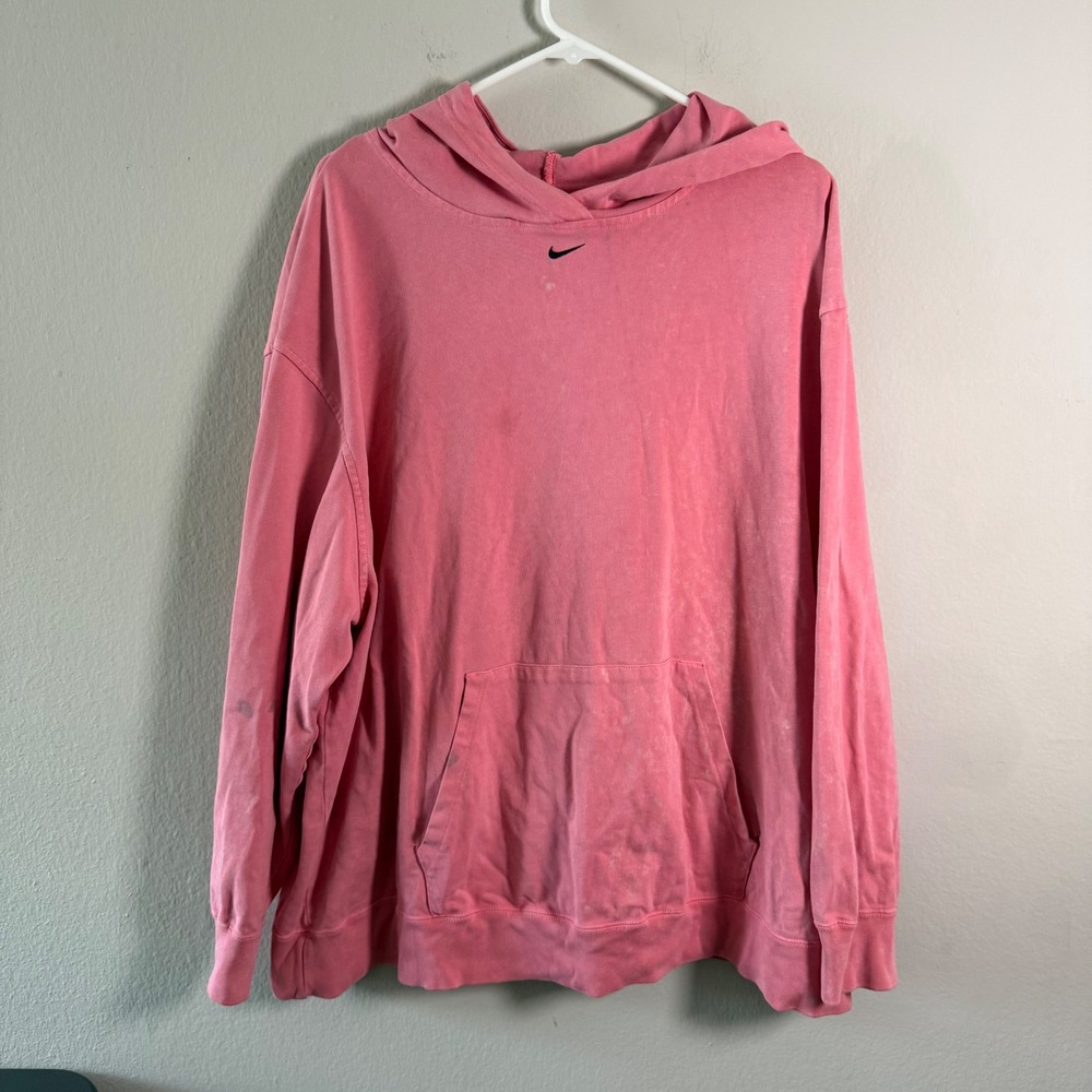 Nike Mens Pink Center Swoosh Hoodie 2XL Oversized Cotton Pullover Sportswear
